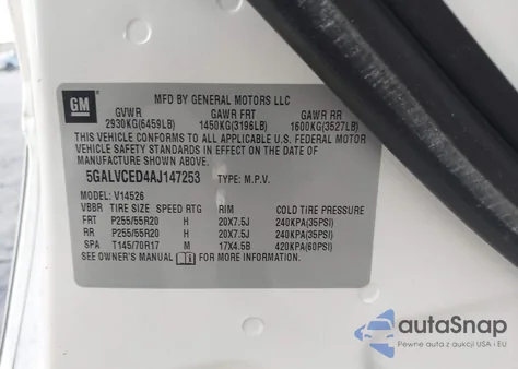 2010 Buick Enclave 2Xl из США, поврежденный, VIN 5GALVCED4AJ147253